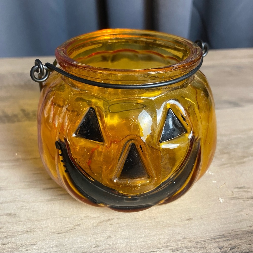 Jack-o'-Lantern Pumpkin Glass Candle Holder Tea Light Halloween Home‎ Decoration - Picture 5 of 7